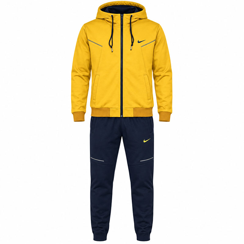 main-galexy-jacket ست ورزشی نایکی کلاه دار رنگ خردلی با شلوار سورمه ای دم پا راسته - Image 1