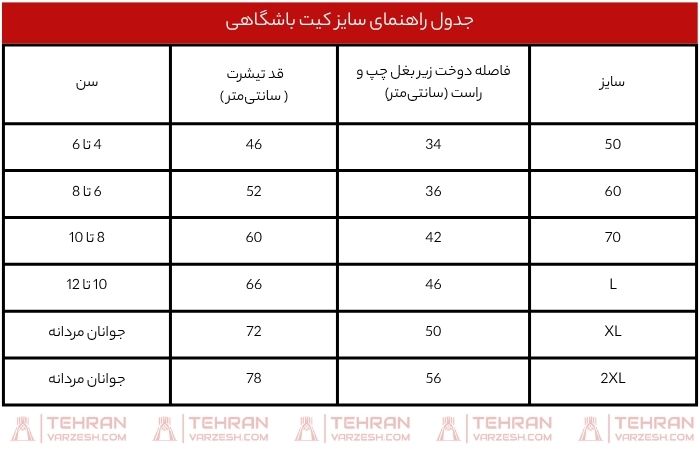 سایز کیت فوتبال